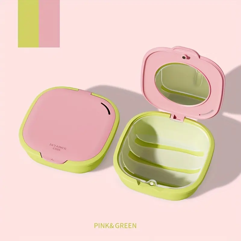 1PC Portable Dopamine Single Dental Brace Storage Box - Unisex Compact Orthodontic Oral Care Organizer with Mirror, Removable Drain Basket Trays, Dividers, Transparent 2-Tone Design for Retainers, Dentures, Teeth Sleeves (All Seasons Travel-Ready)