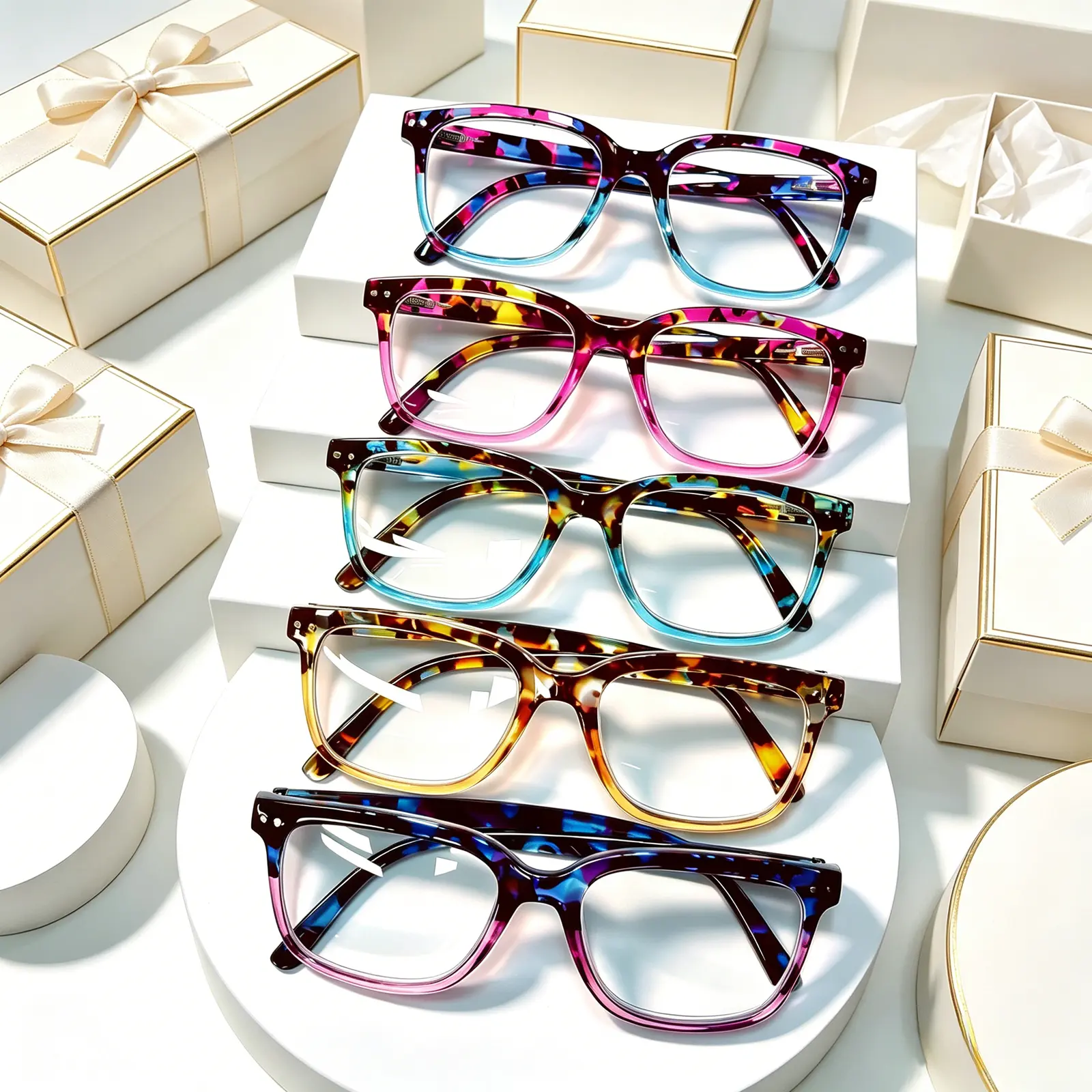 Unisex 5-Pack Square Tortoiseshell Blue Light Blocking Reading Glasses with Spring Hinges, PC Frame, +0.0 to +6.0 Strength, Ideal Gift for Father's Day, Multi Pack Eyewear Accessory, Reading Eyeglasses, Polycarbonate, Strength +0.0 To +6.0, Birthday Gift,