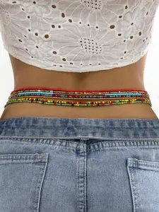 Women's 7pcs Boho Beaded Decor Waist Beads Chain African Waist Jewelry