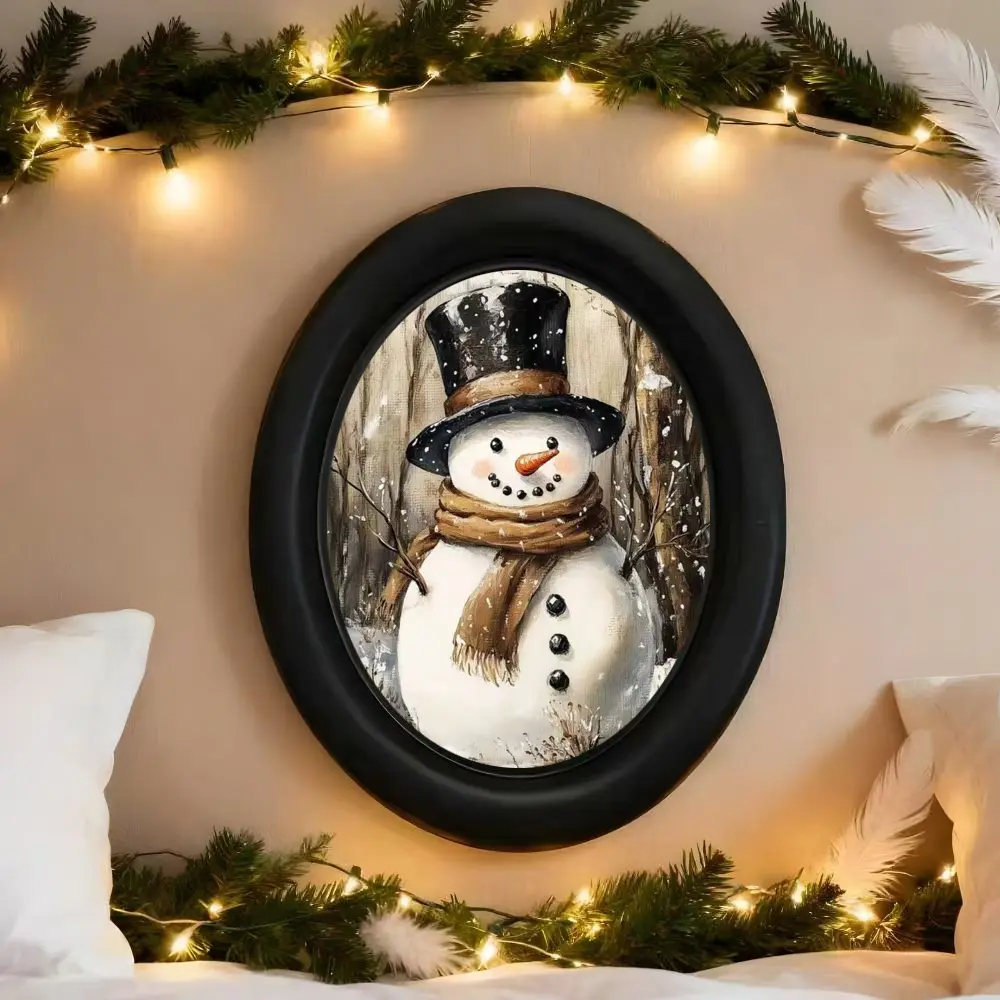Vintage Christmas Snowman Wall Decor, Gothic Victorian Style 3D Painting, Handmade Photo Transfer Print, Decorative Art, Festive Home Decoration, Perfect for Halloween & Holiday Decoration