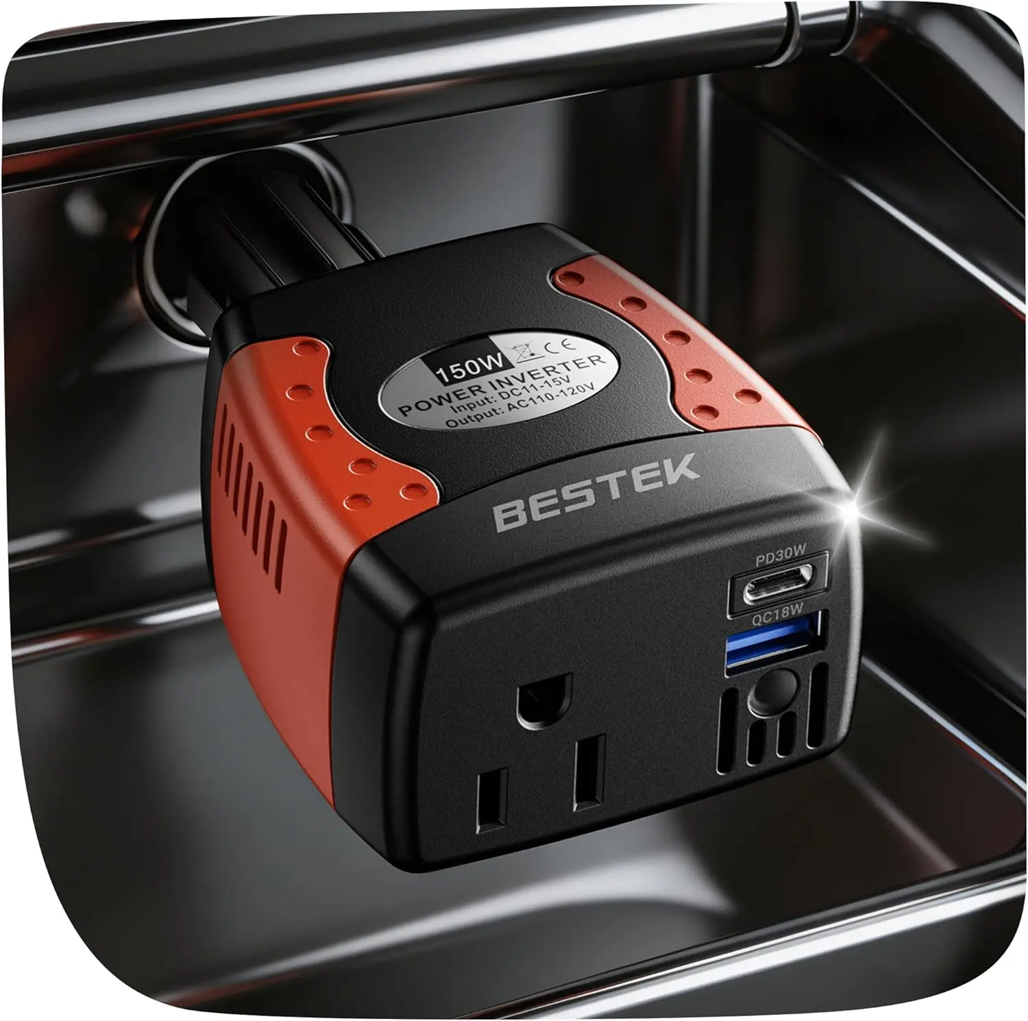 150W Car Power Inverter - 12V to 110V Voltage Converter with PD30W, QC18W Dual USB Fast Charging Ports