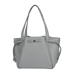 Tory Burch Romy Logo Button Leather Tote Bag for Women in Light Gray