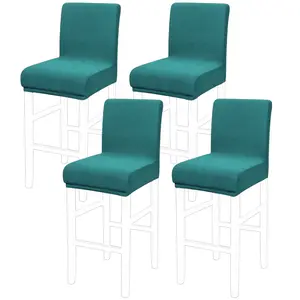 PiccoCasa 4Pcs Stretch Bar Stool Covers, Pub Counter Height Side Chair Covers with Square Lattice 14" x 14" x 12" Teal