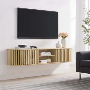Modway Fortitude 63" Wall-Mounted TV Stand in Oak