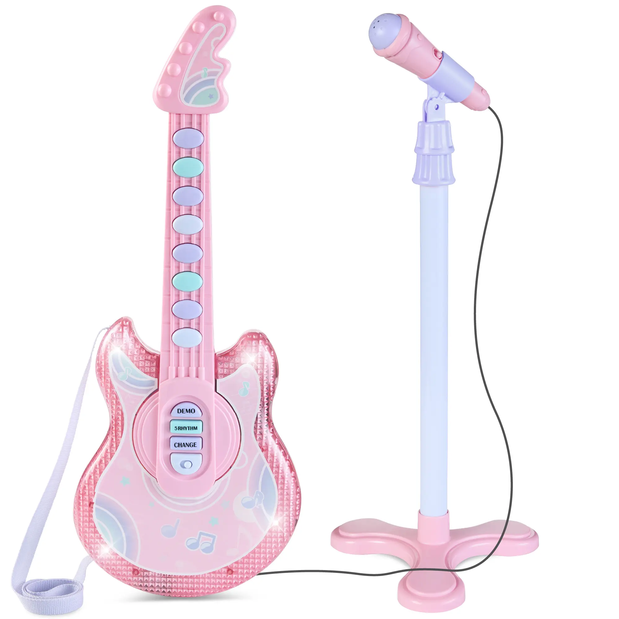 Best Choice Products 19in Kids Flash Guitar, Pretend Play Musical Instrument Toy for Toddlers w/ Mic, Stand