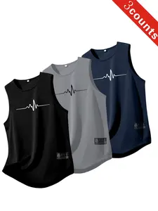Men's Breathable Polyester Sports Tank Top, Loose-Fit Sleeveless Shirt, Casual Sporty Vest, Casual Geometric Pattern, Ideal for Gym Running Outdoor Summer, Sleeveless Gym Tops