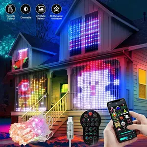 Christmas LED Curtain Lights Smart APP Controlled DIY Text Pattern Animation Display Music Change Light Garland Festival Decor