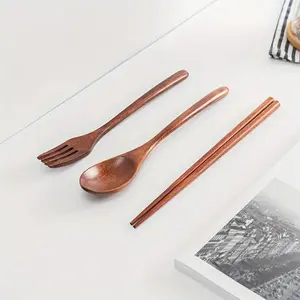 Wooden Cutlery Set, 3 Counts/set Including Spoon & Fork & Chopstick, Portable Reusable for Meals, Soups, Rice, and Salads, Dinnerware Service Set, Tableware Kit, Wooden Utensil Set, Tableware Sets