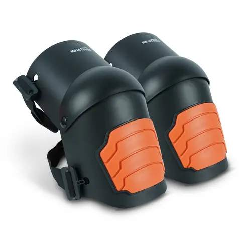 MELOTOUGH PRO Orange Snap-Hinged Knee Pads with Snap Clips, Extra Gel & EVA Foam, Convenient Work Accessories, Carpentry/Plumbing Use, Adjustable Protection, Non-Slip Heavy-Duty Plastic Shell, Flexes with Knees, Cushions Impact Effectively