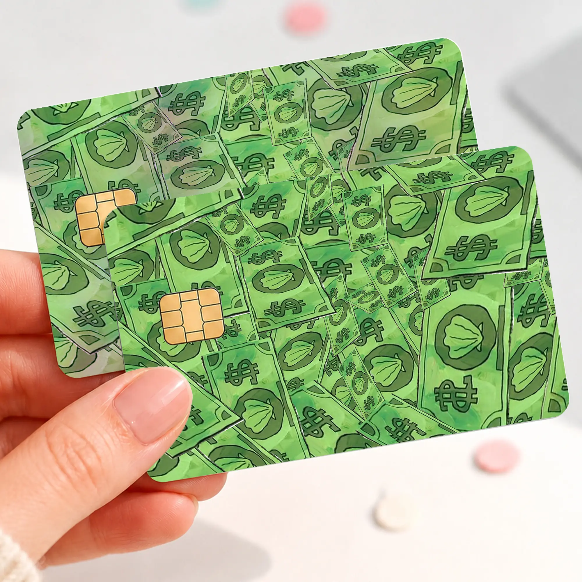 Green Money Credit Card Skin, Cash Stack Debit Card Sticker, Dollar Bill Pattern Bank Card Cover, Wealth Aesthetic Chip Card Decal, Money Lover Gift