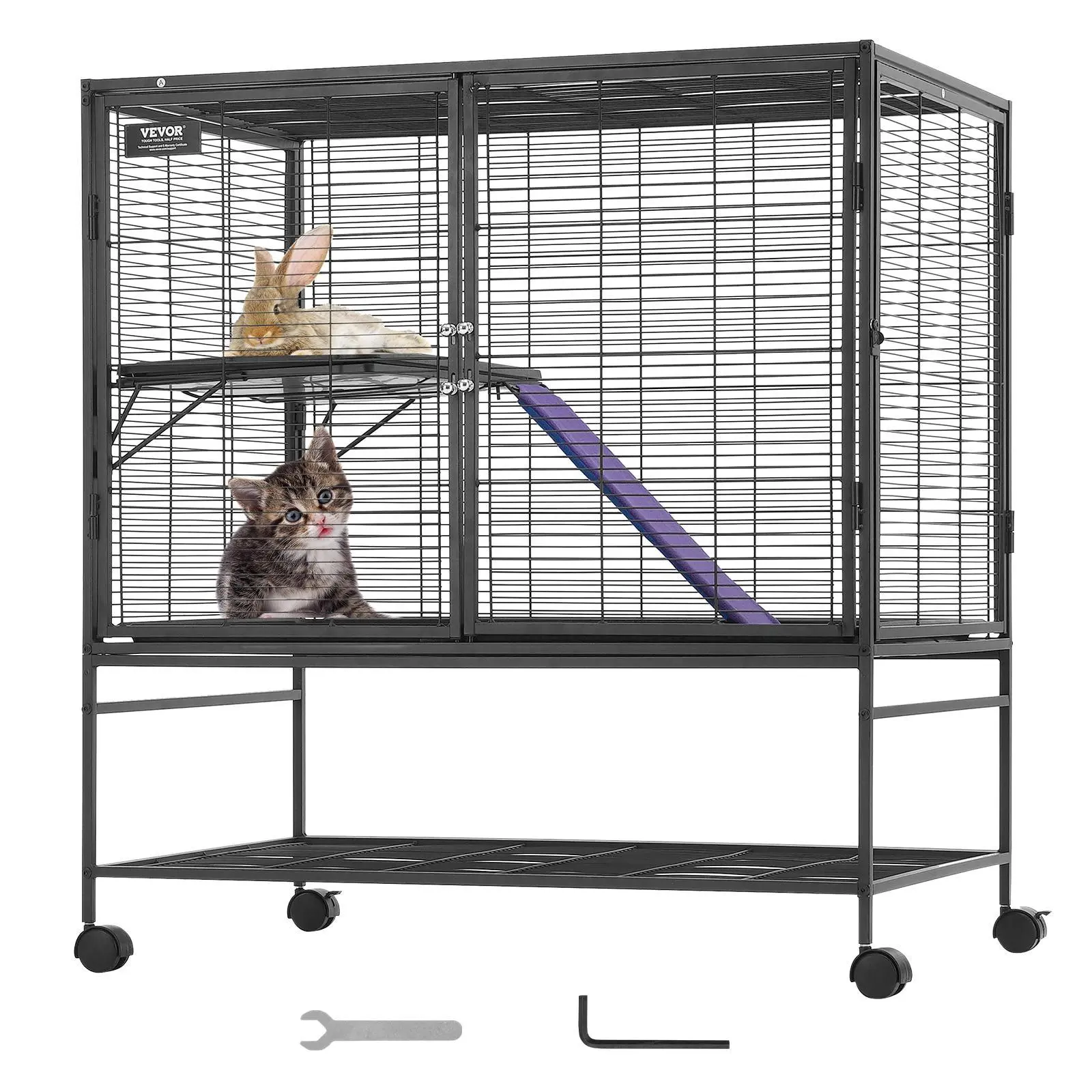 【Summerfinds】39in Durable Iron 2-Tier Large Rolling Small Animal Cage with Ramps, Tray, Mesh, Playpen, Steel Rolling Wheels, Easy to Assemble for Pet Rats