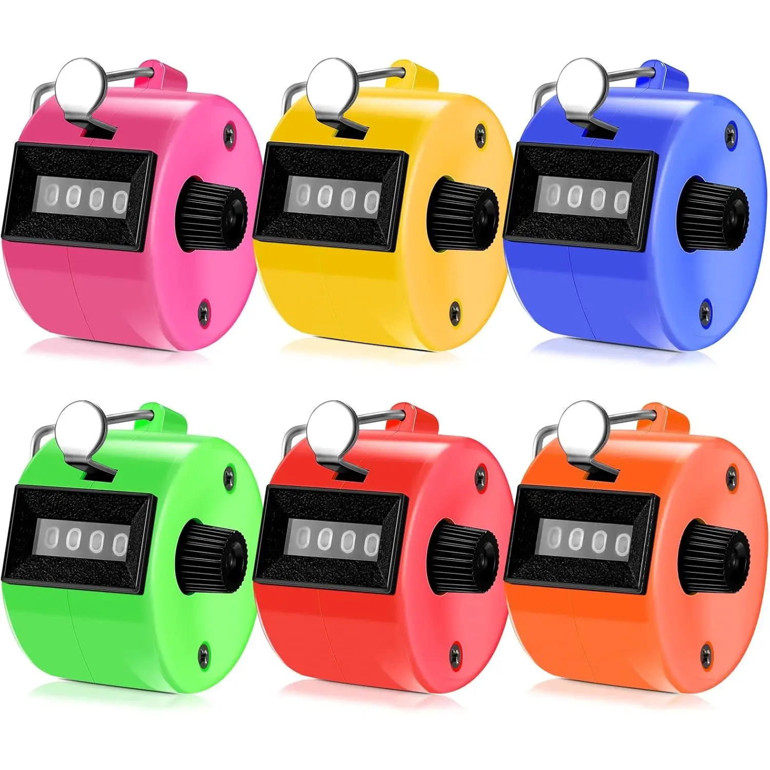 6 Pack 4-Digit Mechanical Hand Tally Counter, ABS Plastic Hand-Held Clicker with Metal Finger Ring, Bright Blue Synthetic Accounting Supply for Golf Events, Office Use, Bright Color