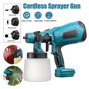 Cordless Paint Sprayer Gun with 2 Rechargeable Batteries 4 Copper Nozzles 3 Spray Patterns Electric for House Walls Yard Fences Wooden Furniture Expert Airbrush Kit Power Tool