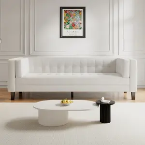 High end and high-quality sofa,3-Seater Sofa, Upholstered Tufted Coach, Velvet Sofa, Ivory White,Modern minimalist style sofa,Moisture absorbing and breathable, thick and wear-resistant, comfortable for prolonged sitting, Ideal for Living Room or Bedroom