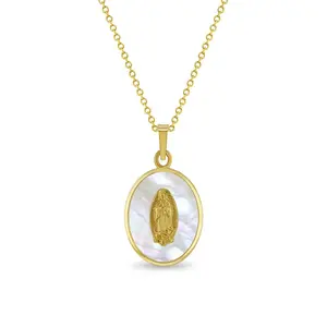 14k Gold Our Lady of Guadalupe Mother of Pearl Baby / Toddler / Kids Pendant/Necklace