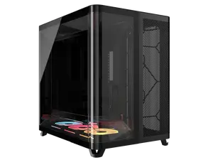 Corsair AIR 5400 LX-R RGB iCUE LINK Triple Chamber Mid-Tower PC Case-Black with 3x iCUE LINK LX-R RGB 120mm reverse-rotor fans and System Hub Pre-Installed, BTF Back Plug Motherboard Design