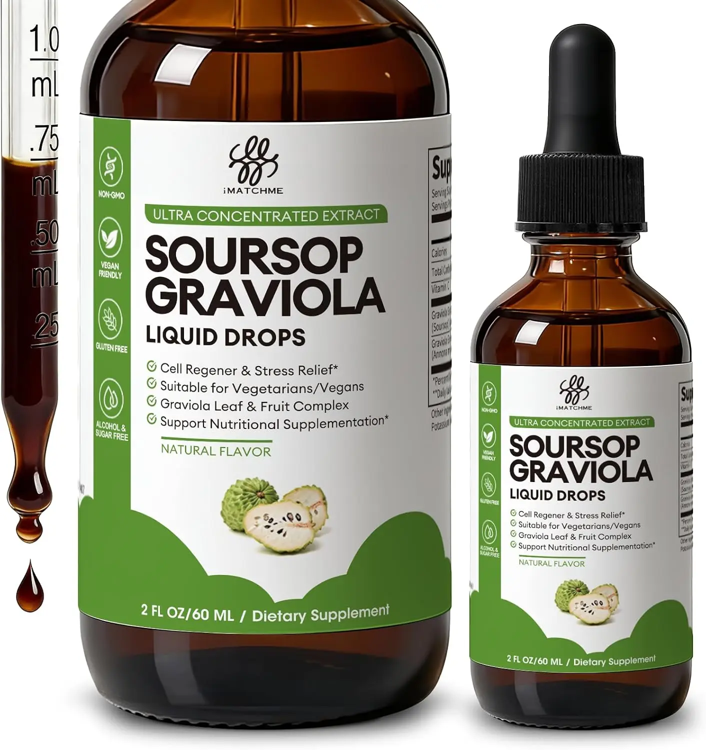 iMATCHME Soursop Graviola Liquid Drop for Cell Support & Regeneration, Immune System and Gut Health Support, Soursop Bitters Liquid, Herbal Goodness, Sugar/Gluten Free, Natural Flavor, 2 Fl Oz