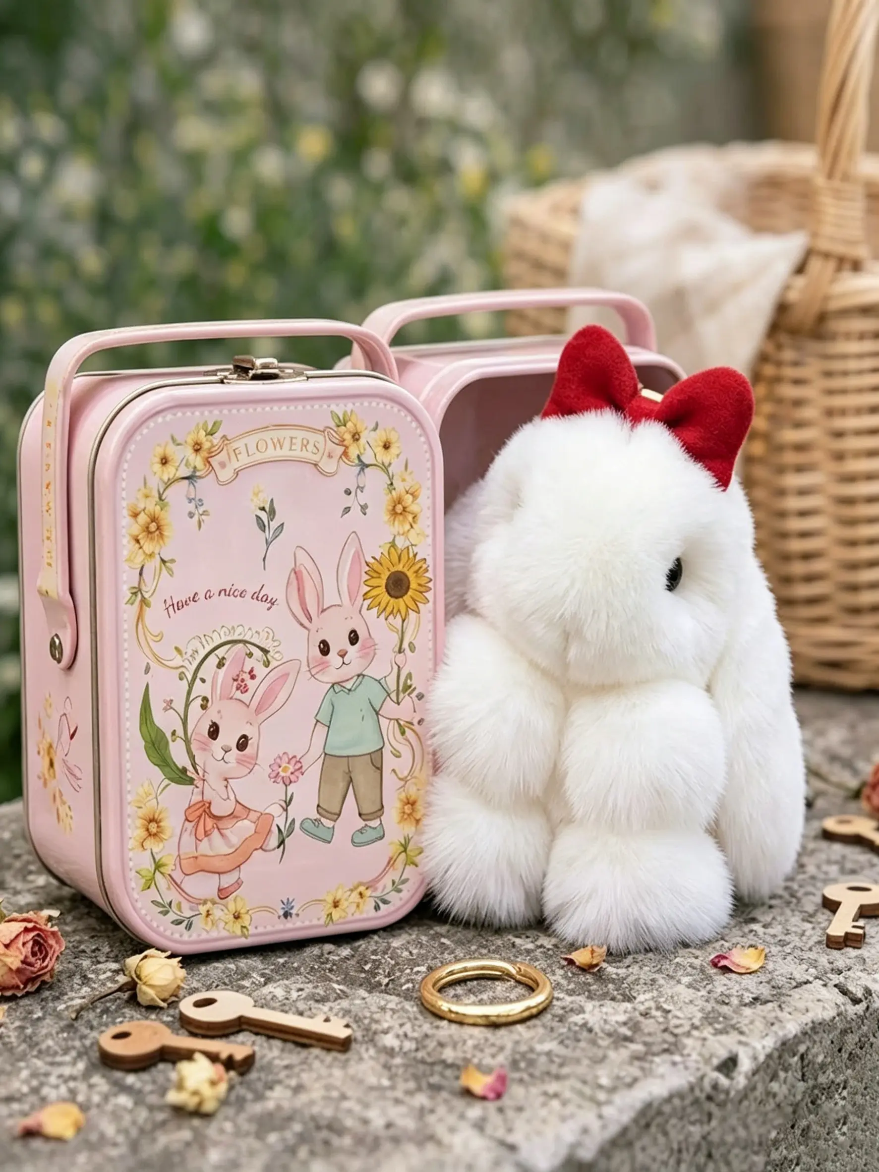 Lop-Eared Rabbit Bag Charm Gift Box Set, Cute Bag Pendant, Soft Imitation Rabbit Fur, 3D Shape, Childlike Print, Fairy Tale Feel, Holiday & Kids Gifts