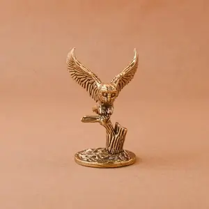 Brass Resin Owl Figurine, Sculpture, Office Decor Craft Gift, Home Decoration Ornament, Copper Eagle Statue, Unique Artistic Design