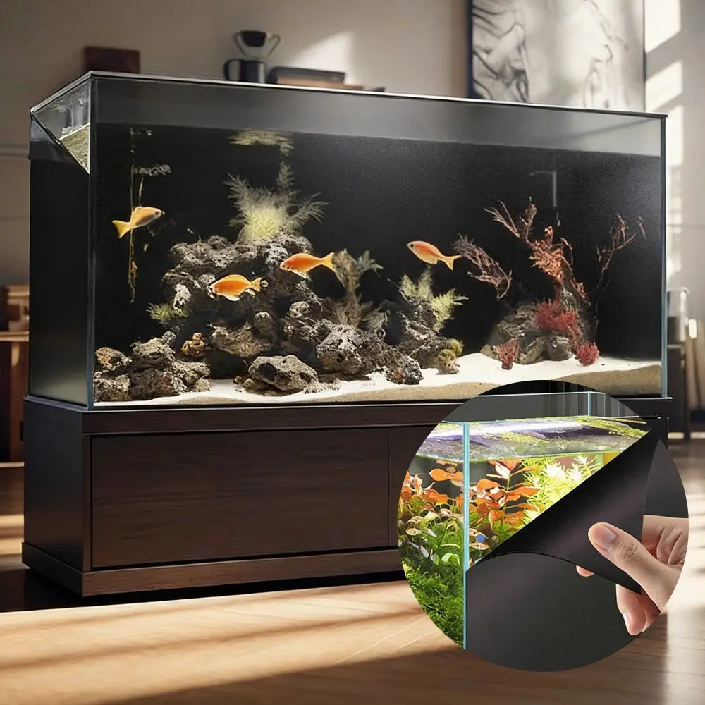 1PC Self-Adhesive Scratch-Resistant Aquarium Wallpaper with a Black Background, Easy to Peel & Install Background Stickers, Aquatic Plants, Decorative Accessories, Fish Tank Decorations, Aquarium Poster Backgrounds