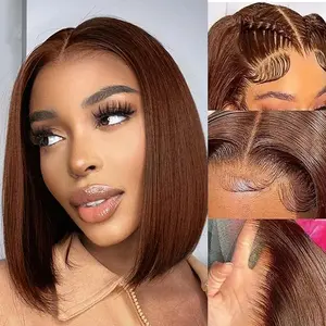 Asteria Hair Chocolate Brown 13×4 Ready To Go Straight Bob Wig Pre Cut Lace Front Bob Wig Human Hair Glueless Wig