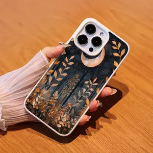 Enchanted Night Forest with Golden Moon & Leaves Matte Magnetic Case for iPhone 11-16/16E/Mini & Samsung 22-25 Series – Wear-Resistant & MagSafe-Compatible Acrylic Wireless Fingerprint Smartphone