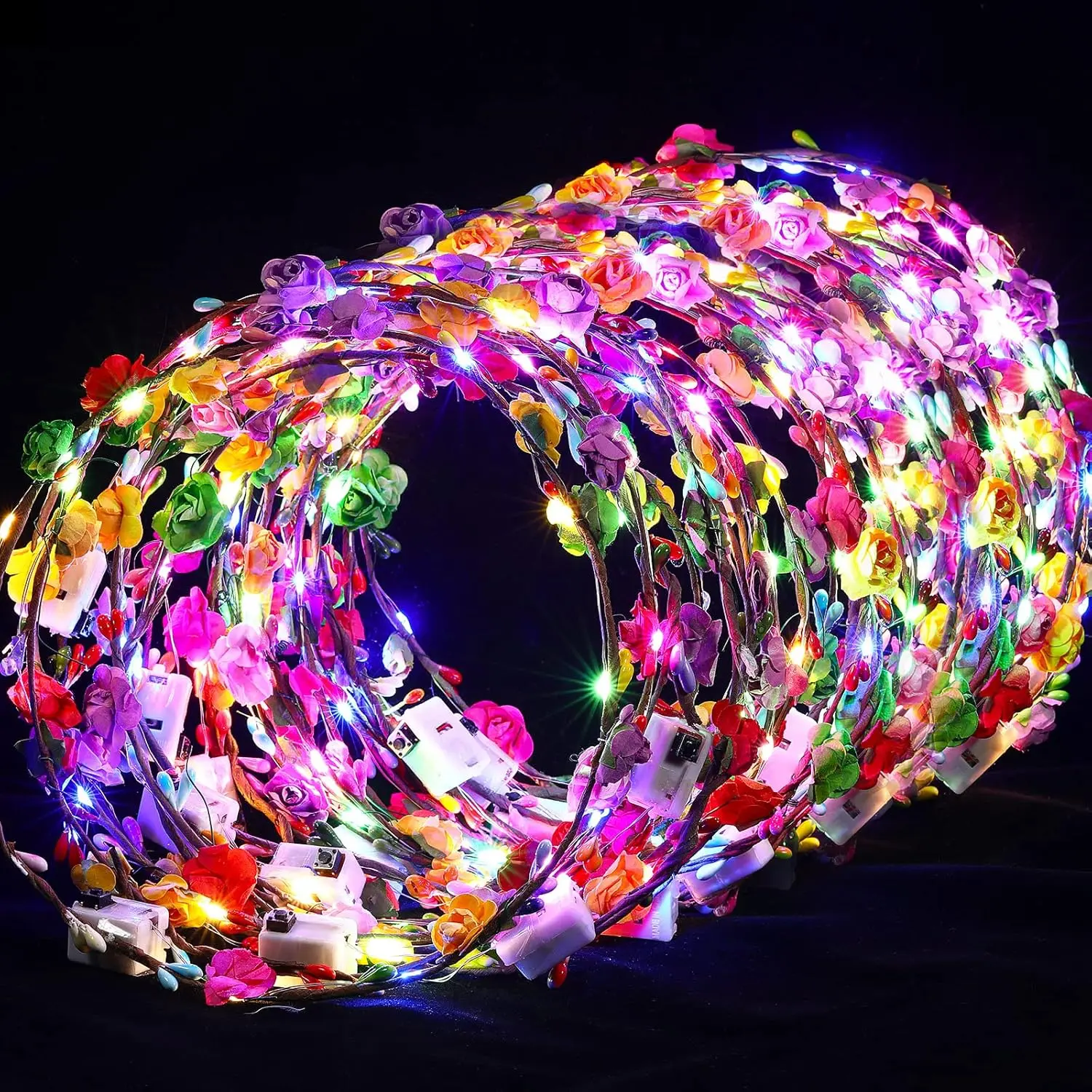 MICRENCY 30-Piece Unisex 28x28cm Silk Flower Sparkle LED Lighting Headbands - Light-Sensing Versatile Hair Accessories, Festive Supplies for Carnival Parties, Birthdays summerwins,summerwins