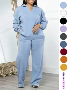 Women's Solid Long Sleeve Sweatshirt & Drawstring Waist Pants Set, Casual Fashion Cozy Two-piece Outfit for Daily Outdoor Wear, Women's Clothes for All Seasons