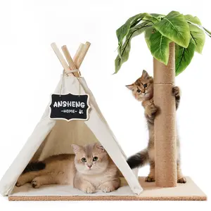 Cat Teepee Bed with Scratching Post, Palm Tree Cat Scratching Post with Sisal Rope for Indoor Cats