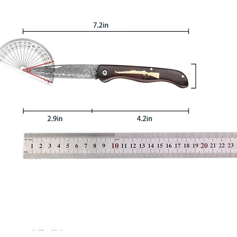 Wooden handle, Damascus steel knife, fruit knife