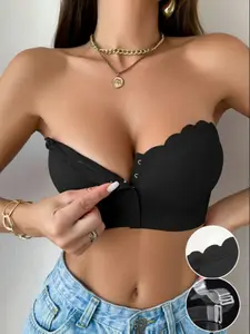 Women's Solid Wireless Strapless Bra with Transparent Straps, Comfortable Soft Breathable Lingerie Top for Daily Wear, Women's Lingerie for All Seasons