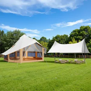 AMERLIFE Canvas Bell Yurt Tents for Camping, Waterproof Glamping Tent with Stove Jack, Breathable Mesh, Snowproofing Spacious 4-Season Family Shelter for Outdoor, Camping, Parties