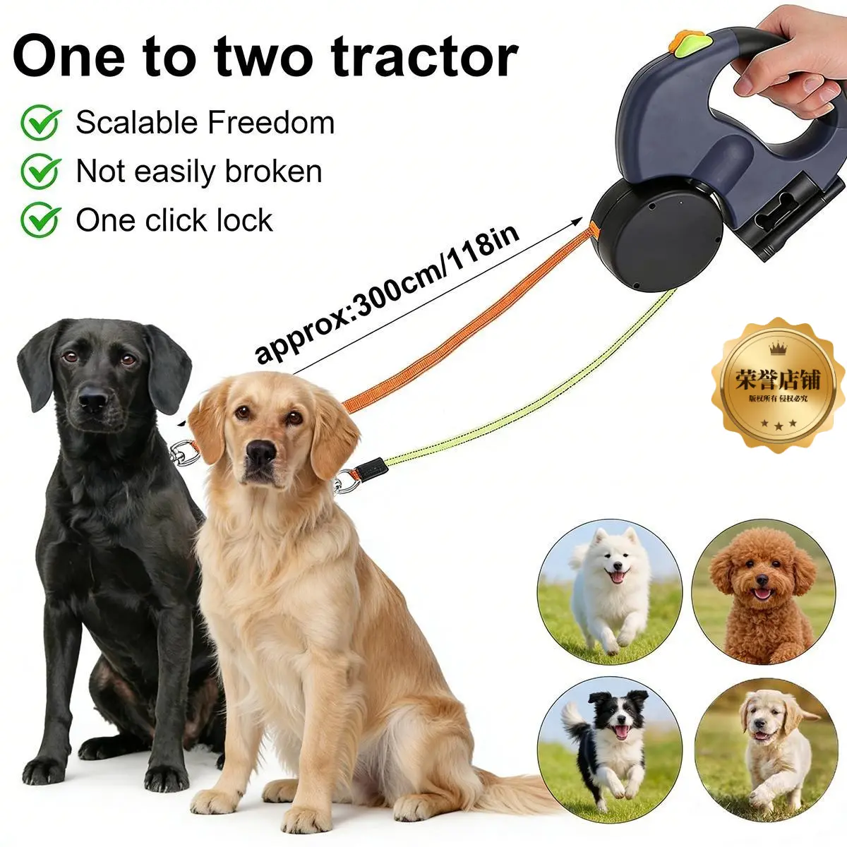 3m Dual Dog Retractable No Tangle Swivel Leash for Small Dogs - Anti-Tangle Mechanism, Built-In LED Light, Waste Bag Dispenser, Reflective Elements, Hands-Free Operation, No Tangle Leash