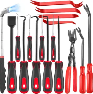 17PCS Handtool Set Mechanical Hook Pick Tool Kit, All-in-One Repair Tools with Automatic Clamp Rivet Puller, Telescopic Magnetic Pickup Tool and Gasket Scraper