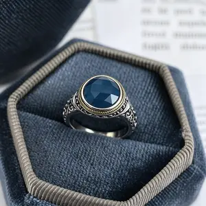 Women's Balinese-Vintage Bezel Setting Engagement Rings with Synthetic Sapphires - Romantic Elegant Costume Jewelry for Evening Events & Everyday Wear, Bezel Setting Rings