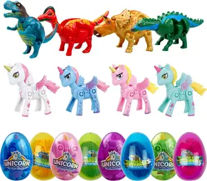 Easter party favors gift 8 Pack Jumbo Unicorn & Dinosaur Deformation Eggs Prefilled Plastic Easter Eggs with Toys Inside for Kids Boys Girls Toddlers Easter Basket Stuffers Gifts Fillers Party Favors