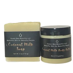 Coconut Milk Soap and Body Butter Set w/ soap saver included- Gentle Nourishing Sensitive Organic Skin and Body Care