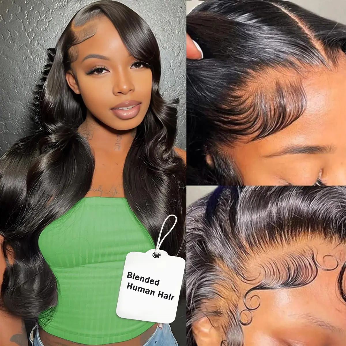 30 Inch Body Wave Lace Front Wigs Blended Human Hair 200 Density 13x4 HD Lace Frontal Wigs Pre Plucked with Baby Hair Natural Color Glueless Wigs for Women