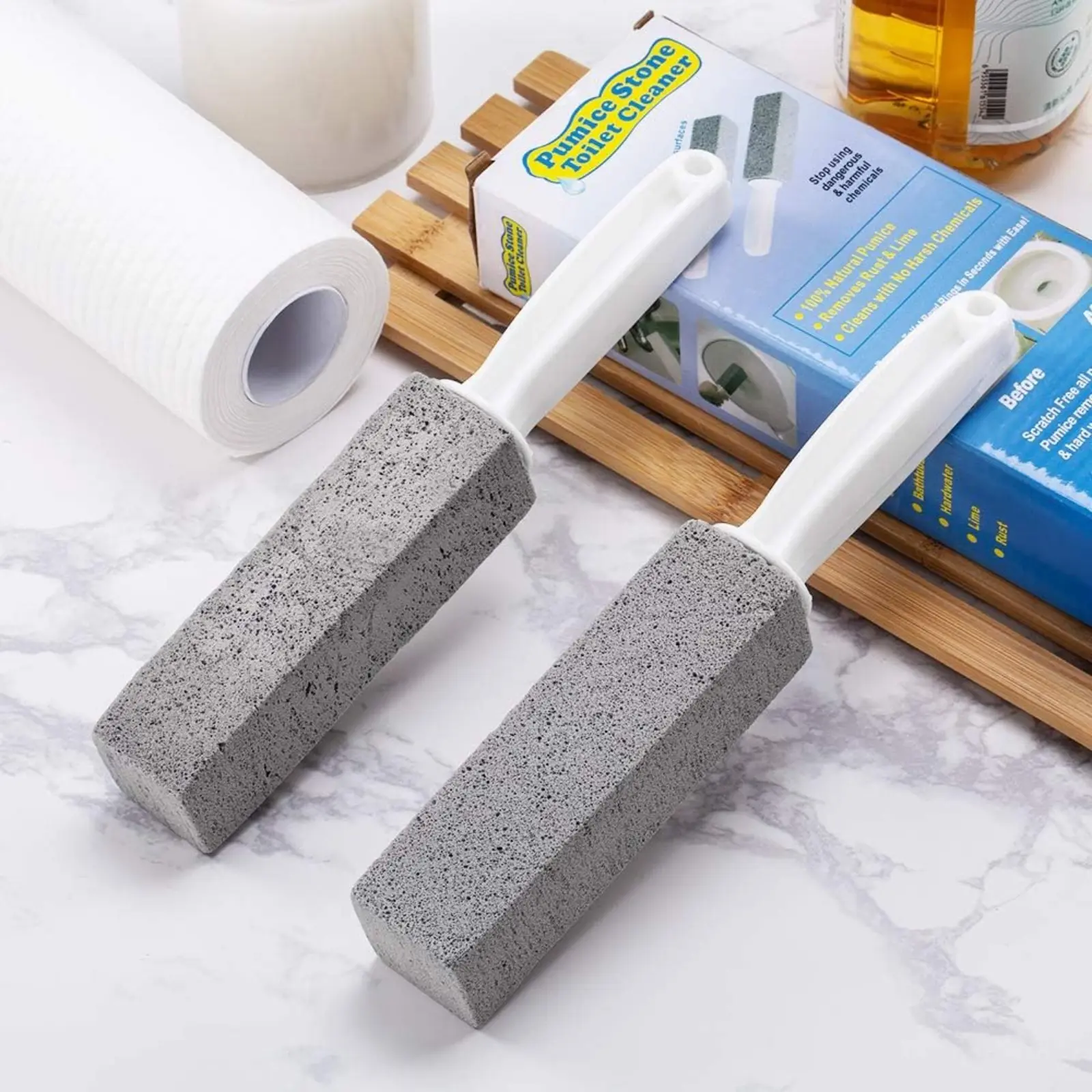 Floating stone toilet cleaning brush with handle, hard water ring remover and stain scrubber, suitable for bathrooms, swimming pools, sinks and bathtubs, ergonomic heavy-duty cleaning tool, Bathroom Brush Cleaner