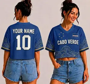 Custom Cabo Verde Soccer Crop Top Jersey, Personalized Name Number Football Crop Tee