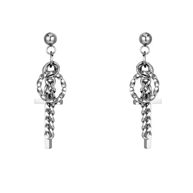 Titanium steel earrings, hoop cross earrings, earrings for men with pierced ears, daily wear gifts