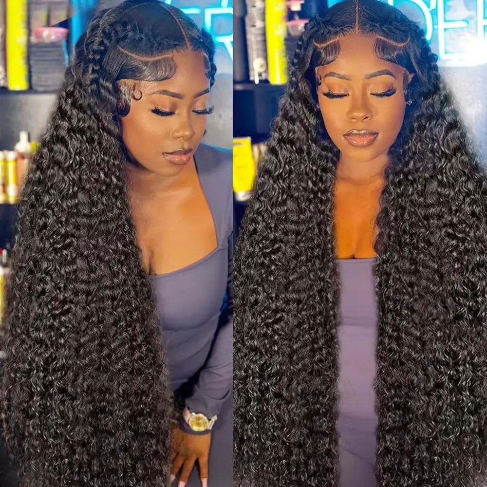 Bling Hair Water Wave 13x4 13x6 HD Transparent Lace Wig 32 34Inch Brazilian Human Hair Lace Frontal Wigs#DealsForYouDays Pre Plucked For Women Deep Wave Human Hair Lace Frontal Wigs Real Human Hair 180% Natural Hairline, 32/34Inch Long Wig
