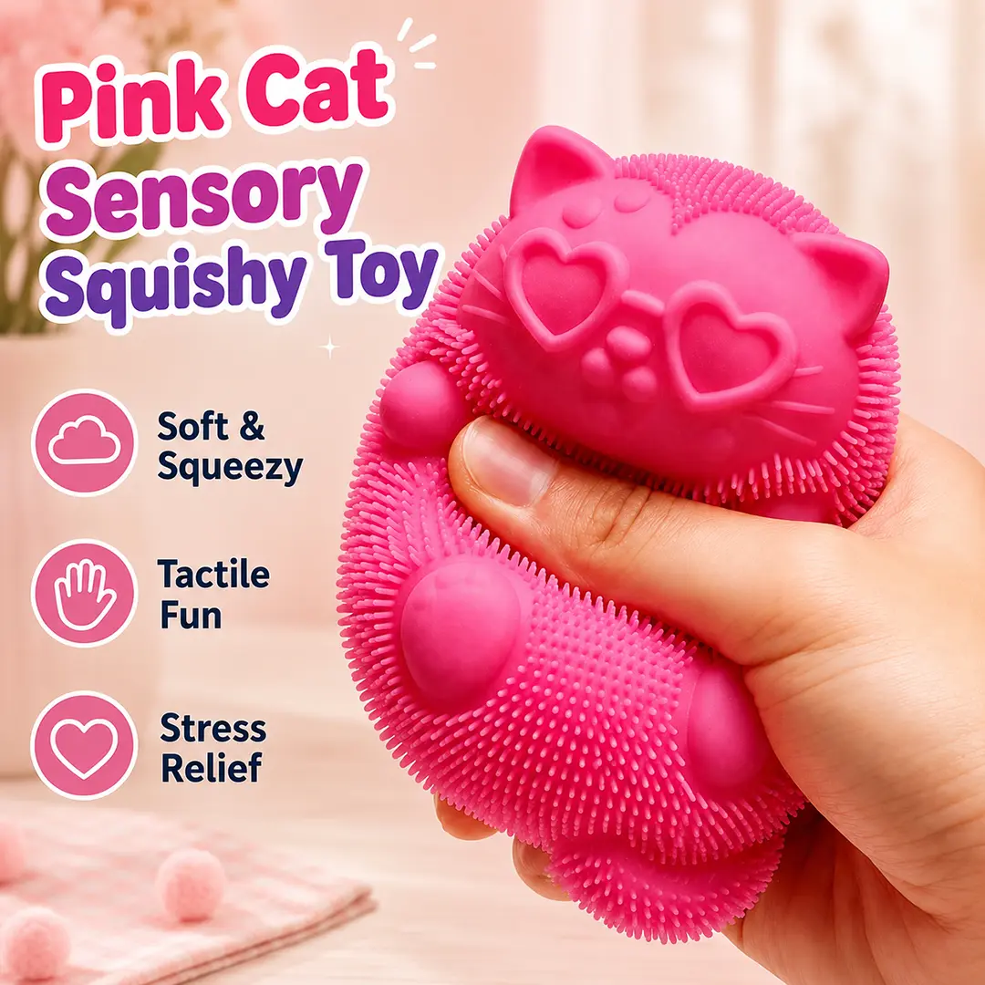 Spiky Cat Squishy Toy – Cute Kitty Sensory Squeeze Fidget Toy, Stress Relief Gift for Kids