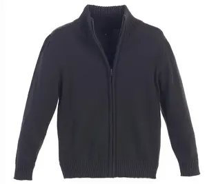 Knitted Full Zip 100% Cotton Sweater - Charcoal