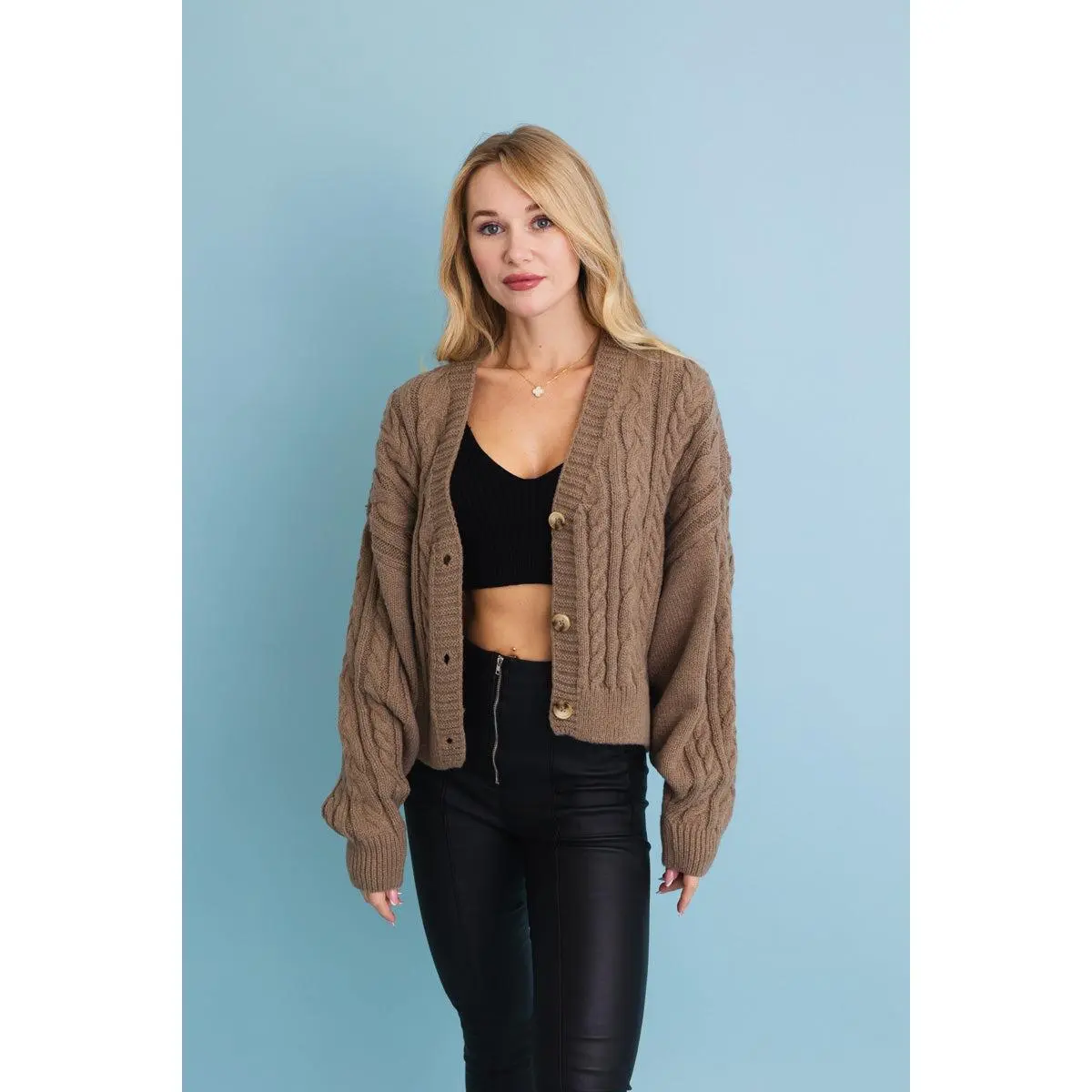 Women's Thick Chunky Cable Knitted Button-Up Cropped Cardigan - Fashion Basic Piece, Soft Warm Lightweight Breathable Winter Fabric, Long Sleeve Oversized Sweater Jacket for Fall & Winter Casual Outfits