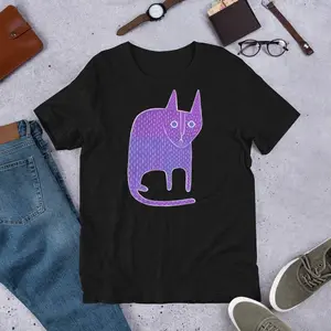 STRAIGHT CUT T-SHIRT Cat Shirt Abstract Painting Colorful Quirky Folk Art Print Birthday Housewarming Gifts Cat Person Gift Modern Art Cats
