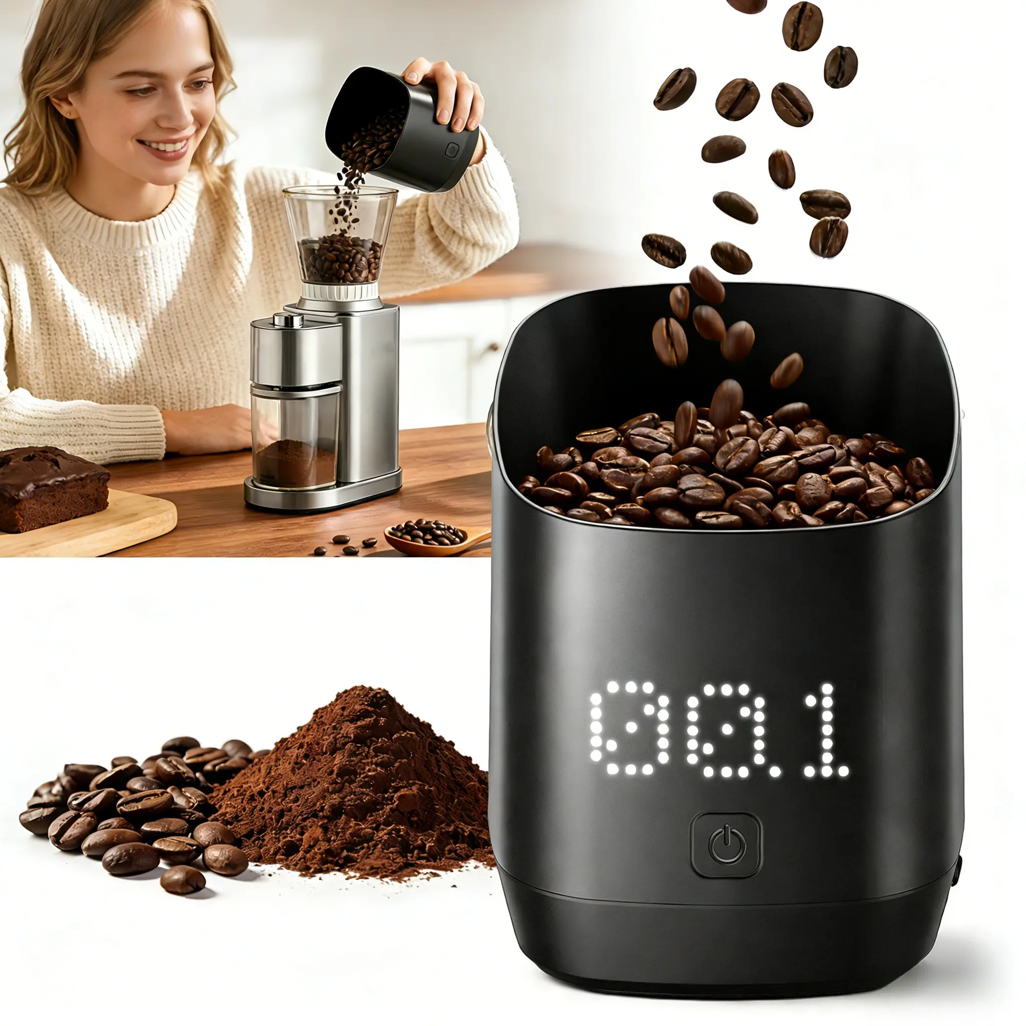 Digital Coffee bean Dosing Cup with LED Display, 0.1g High Precision Espresso Scale for Coffee Beans & Grounds, Touch Sensor Brewing Accessory for Espresso & Pour Over, Ideal for CoffeeLovers -Black