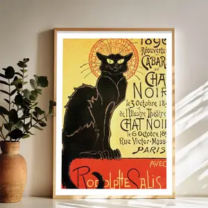 The Black Cat Symbol of the Cabaret du Chat Noir Wall Art Vintage Black and White Art Posters Funky Aesthetic Canvas Prints Retro Bar Cart Decor for Bar Bedroom