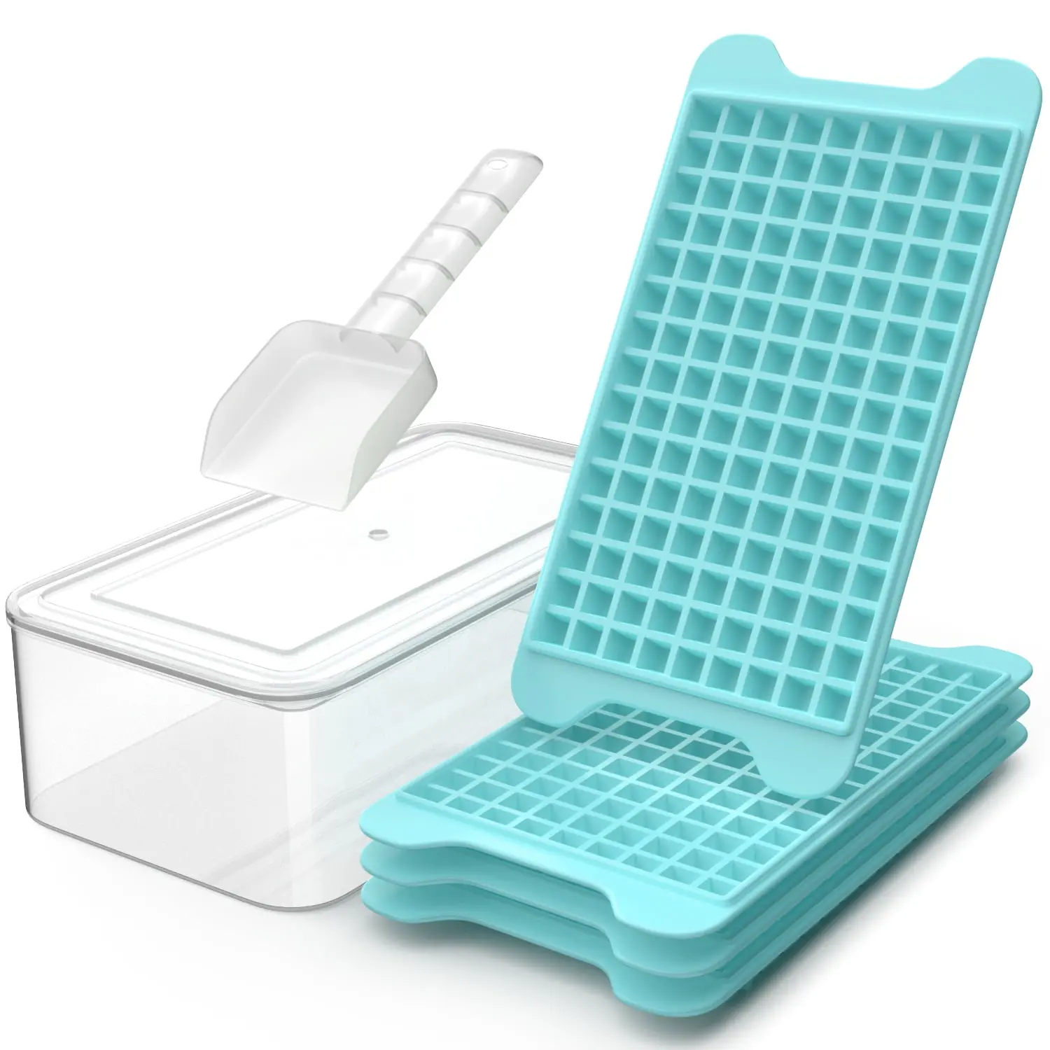 Mini Ice Cube Tray with Lid and Bin: 135×4 PCS Small Ice Trays for Freezer - Easy Release Nugget Ice Tray with Lid - Blue