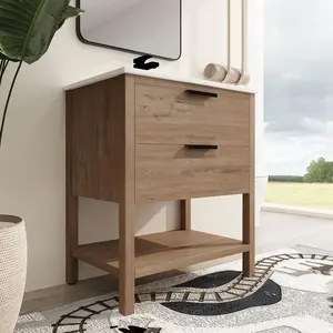 30'' Freestanding Bathroom Vanity with Sink, 30 inch Floor Standing Bathroom Vanity, with 2 Drawers and 1 Open Shelf open wood shelf storage